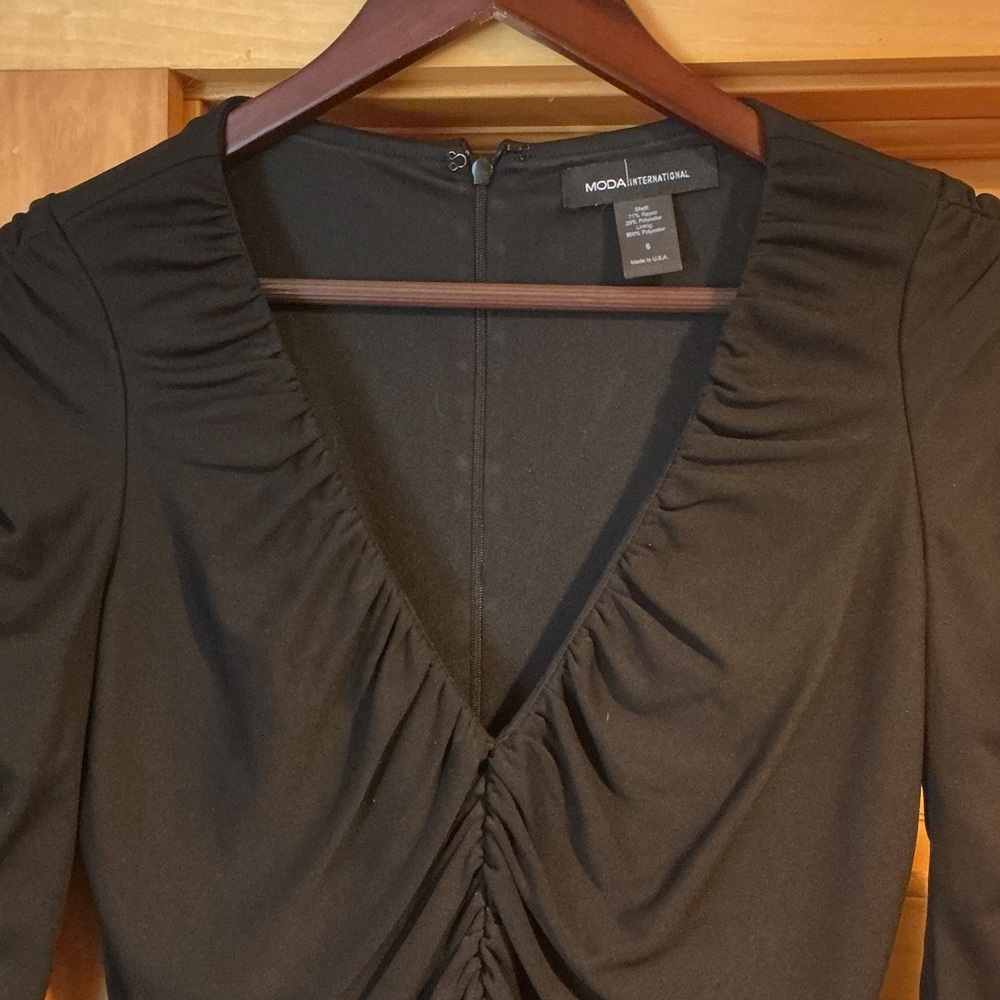 Moda International Black Gathered V-Neck Dress